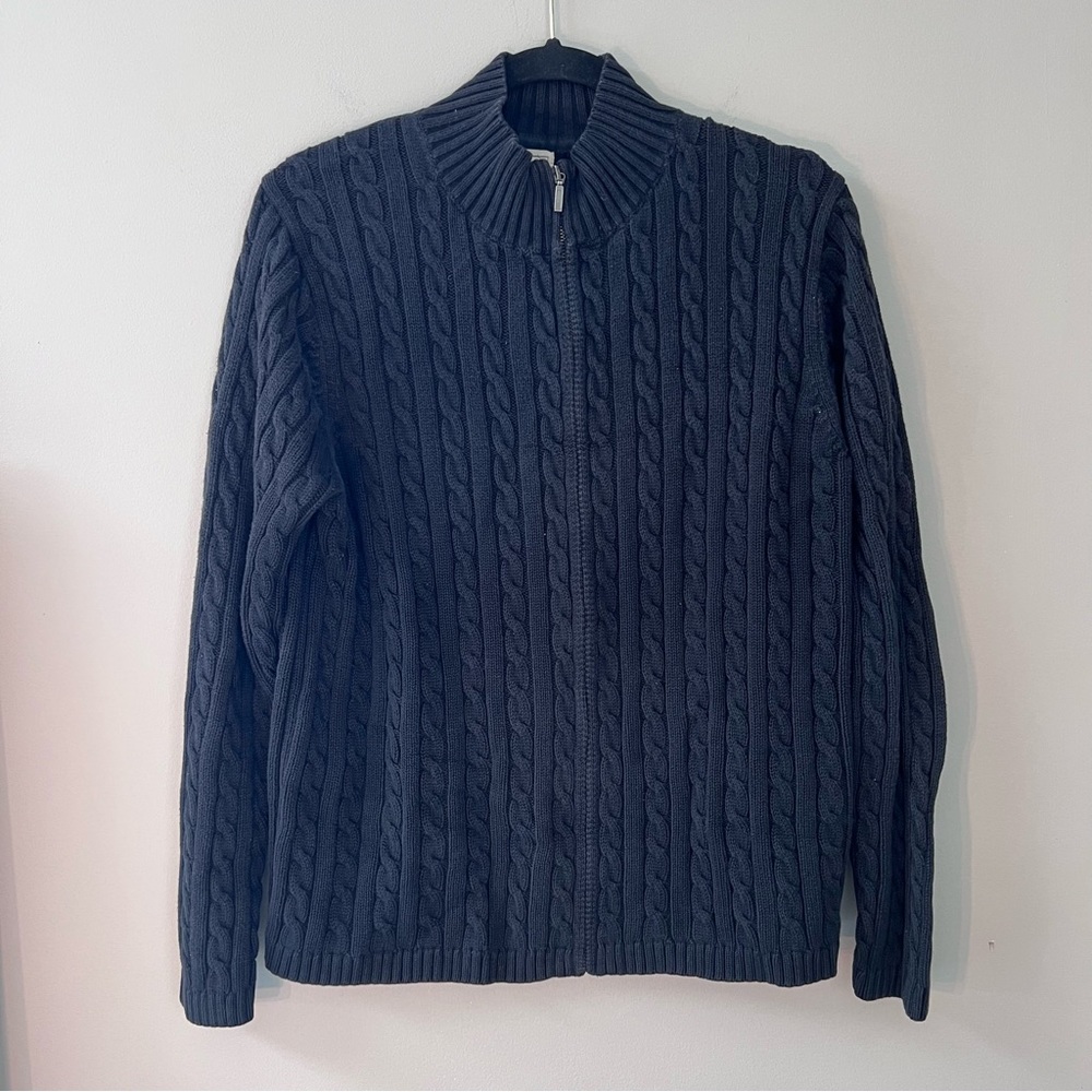 LL Bean Black Cabled Zippered Cardigan
